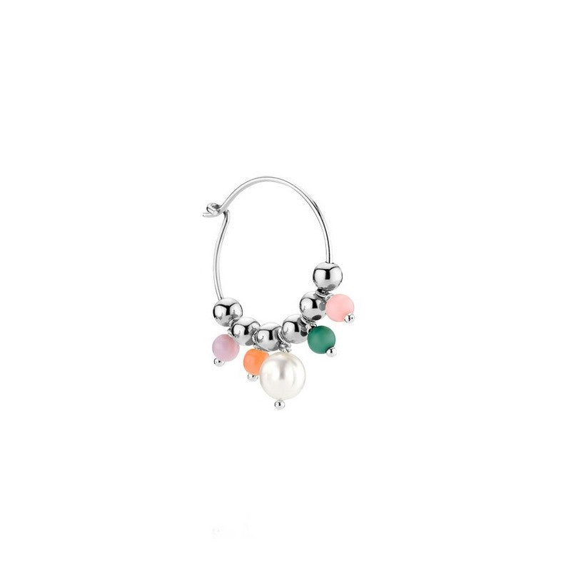 Anne-Sofie Krab x Sistie sølvørering med farvede resinperler i grøn, melon og rosa samt barok ferskvandsperle.